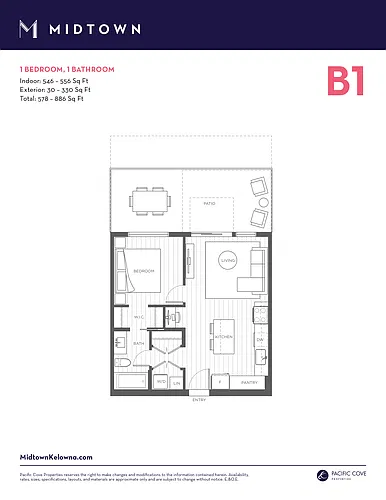 Floor plan 1 Bedroom 1 Bed 1 Bath 2