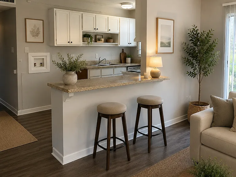 Cedar Greene 2 Bedroom living room and kitchen