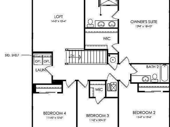 Upstairs Layout with 4 bedrooms and 2 full bathrooms and a washer and dryer Hookup