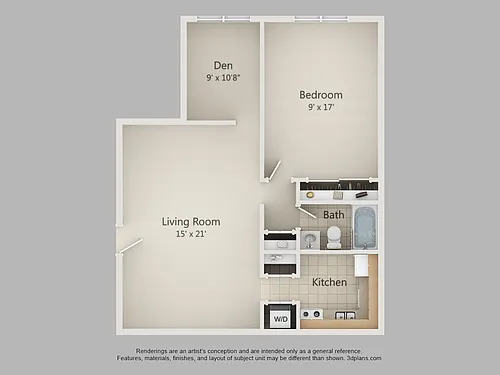 Floor plan 1-Bedroom 1-Bathroom w/ Den
