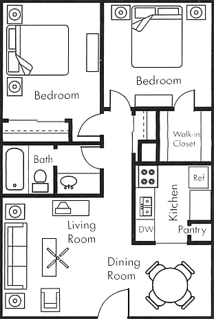 2 bedroom 1 bathroom 740 square foot floor plan 2 bedroom 1 bathroom 740 square foot floor plan