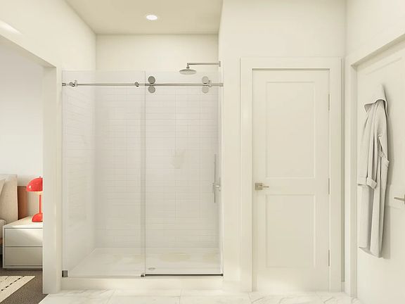 Primary bath with sliding glass door