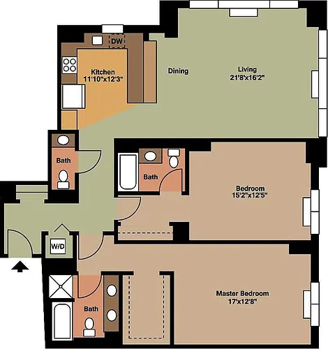 Floor plan 2 Bed 2 Bath 1 Half Bath
