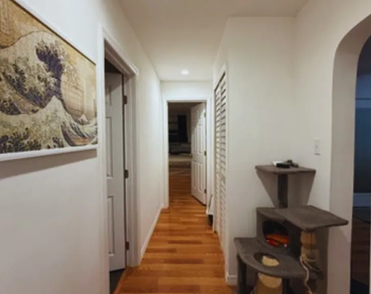 Wide hallways ready for your personal decorative touch.