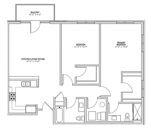 Floor plan 2 Bed, 2 Bath - Tier A