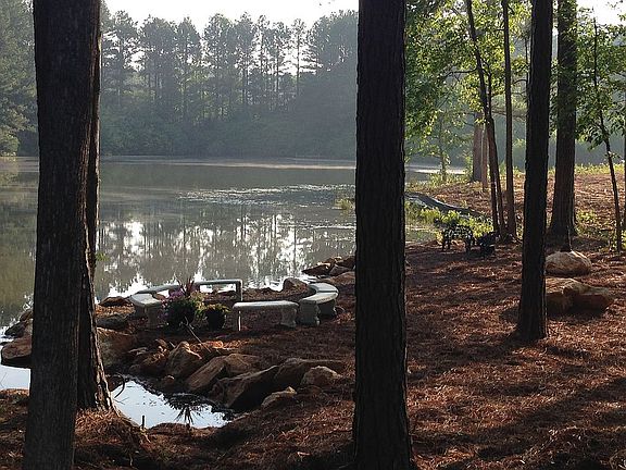 Fire pit on lake shore