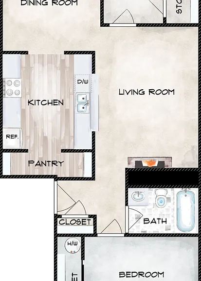 One Bedroom Floorplan Diagram