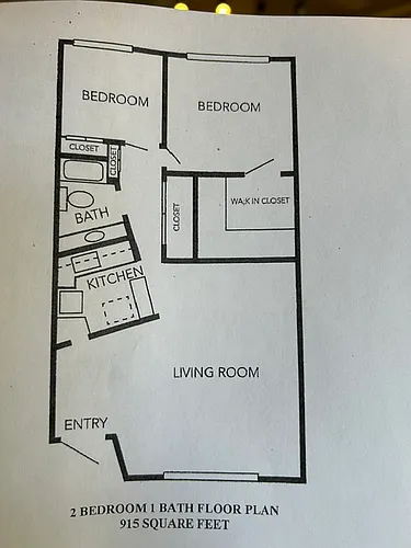Floor plan 2 Bedroom 1 Bath