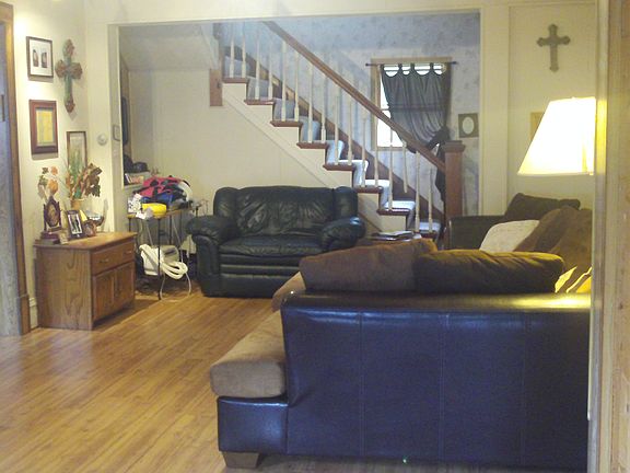 Open living room with track lighting