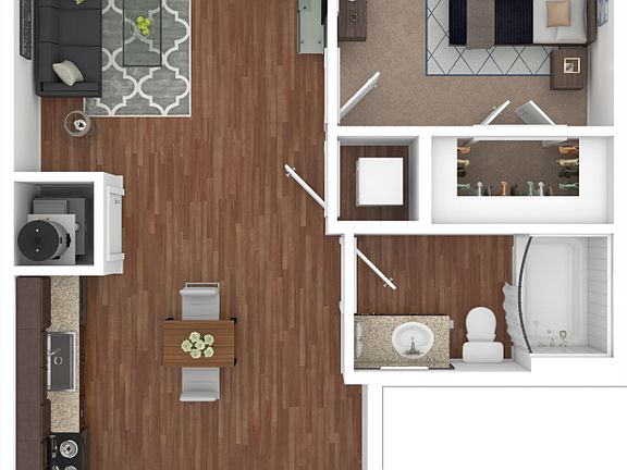 1x1 704 sq ft floorplan