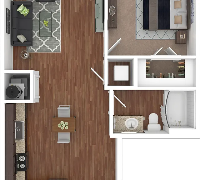 1x1 704 sq ft floorplan