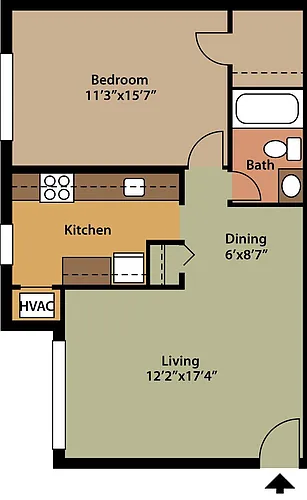 Floor plan 1 Bedroom 1 Bath (Income Restriction Apply)