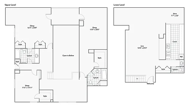 Floor plan 3 BR x 2.5 BA Penthouse with Mountain View - B