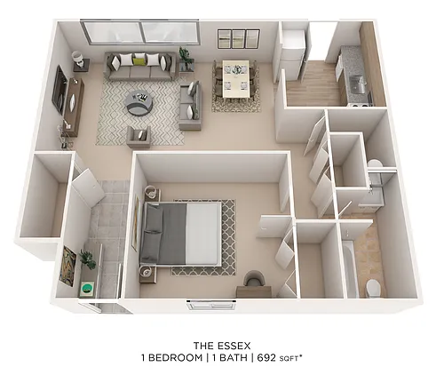 Floor plan One Bedroom - 692 sqft