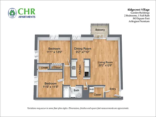 Floor plan 2 Bed/1 Bath with Storage Closet