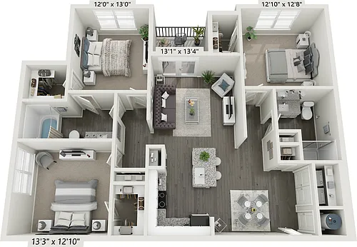 Floor plan 3x2 NS - Three Bedroom, Two Bathroom