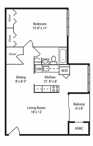 Floor plan 1 Bedroom 1 Bath