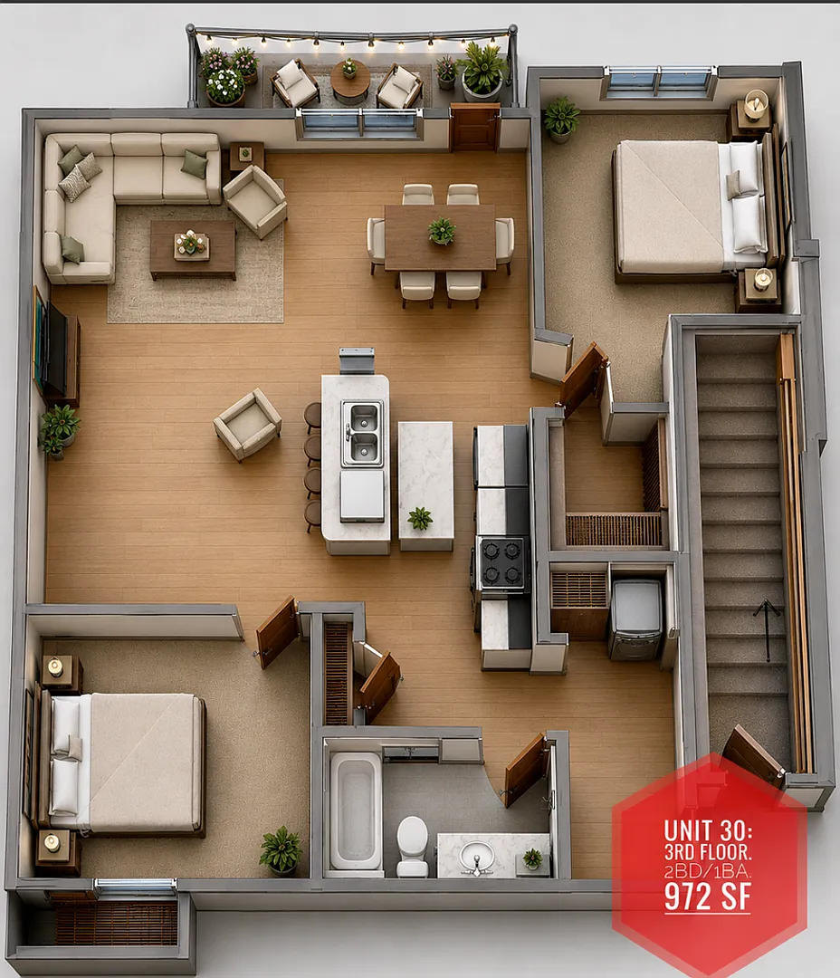 2 BD 1 BA 3rd Floor corner unit — Photo 3