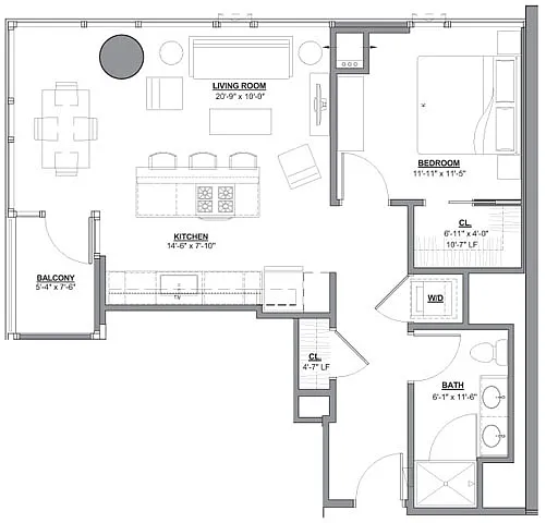 Floor plan 1 Bed/1 Bath-1I-1