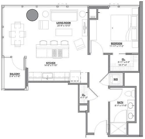 Floor plan 1 Bed/1 Bath-1I-1