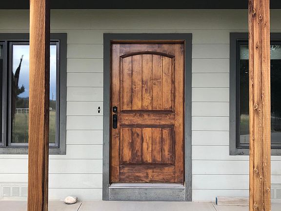 Solid wood front door.