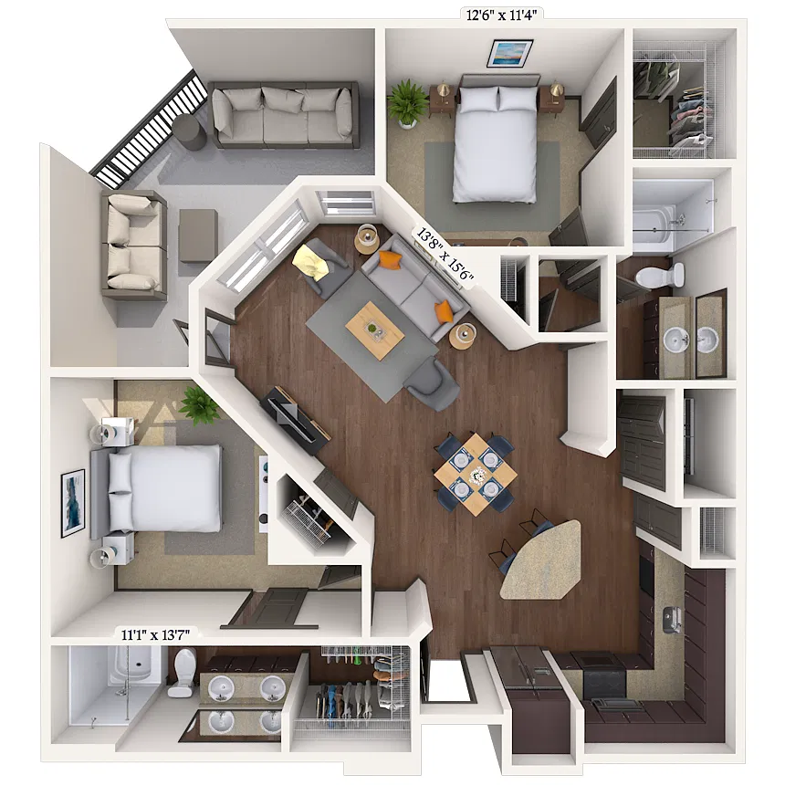 Floor plan Traditional 2x2 1136-1146 SF