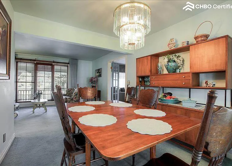 Dining room- French doors to sun room.