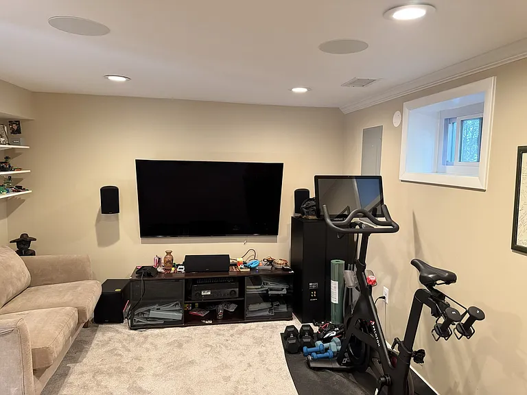 Renovated basement. Equipped with built-in 5.1.2 Atmos-ready home theater set-up. Speakers convey with the lease.