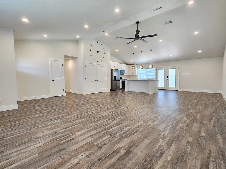 Living room open to the kitchen
