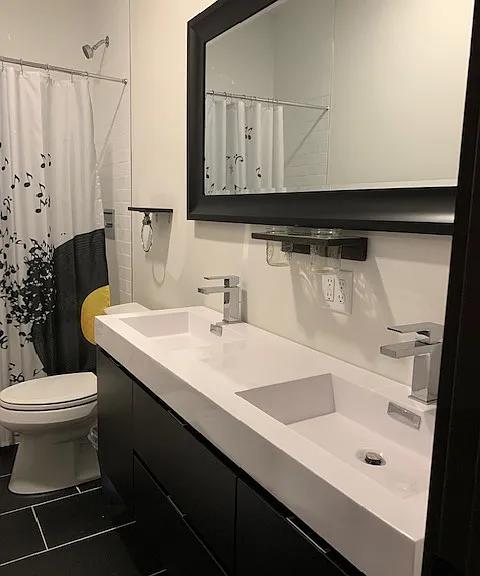 double sink bathroom shared with one other tenant