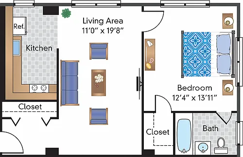 Floor plan Renovated 1 Bedroom 01 Tier