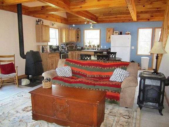 living room with woodstove