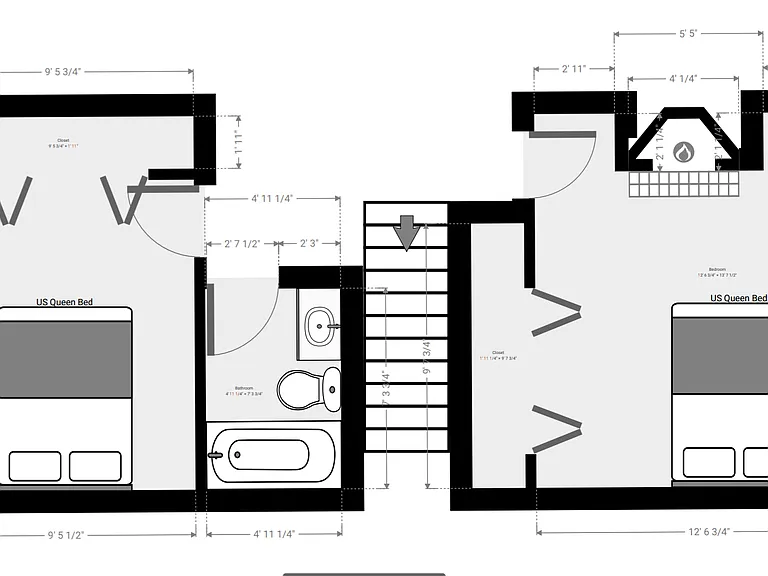Layout and measurements on 2nd floor
