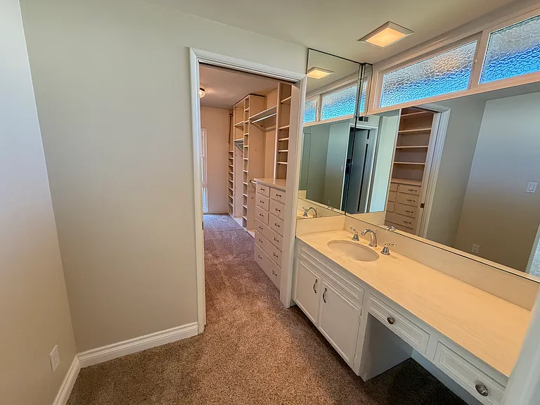 Primary vanity and walk-in closet