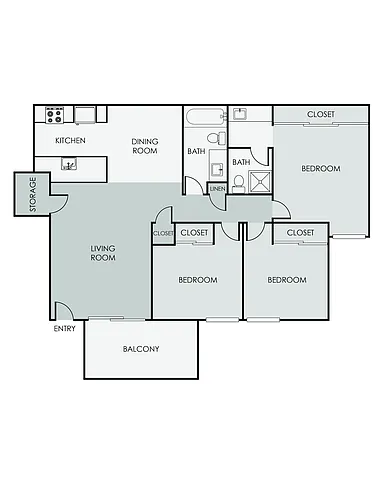 Floor plan 3 Bedroom 2 Bath