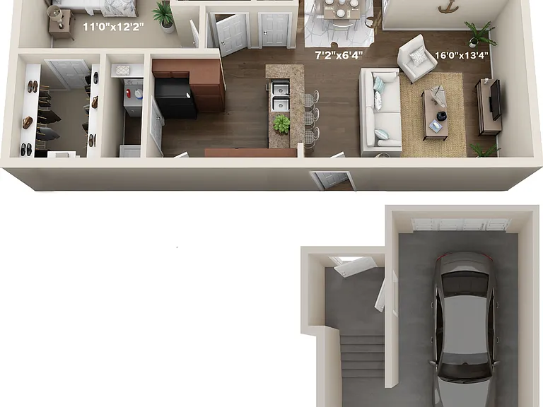 1 Bedroom | 1 Bath | 773 SF | Attached Garage Available 1 Bedroom | 1 Bath | 773 SF | Attached Garage Available