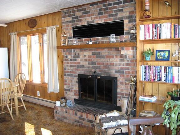 Brick wood buring fireplace