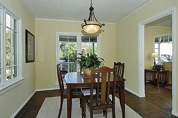 Dining room. Picture taken from Kitchen. Open kitchen/dining room.