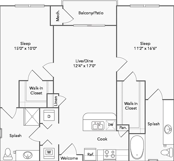 Belmont 2 Bed x 2 Bath Floorplan Belmont 2 Bed x 2 Bath Floorplan