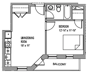 Floor plan One Bedroom with Patio