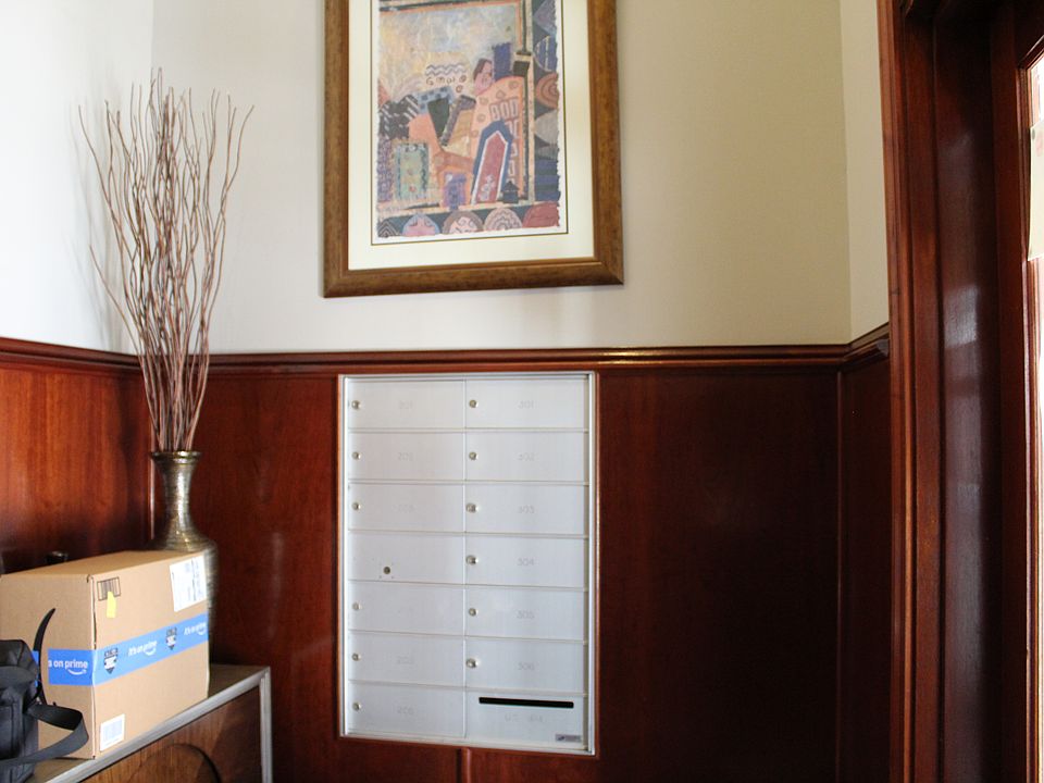 Mail area for residents, inside and secure.