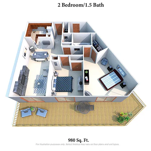Floor plan Two Bedroom 1.5 Bath