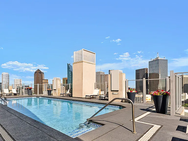Rooftop saltwater pool with Downtown Dallas views