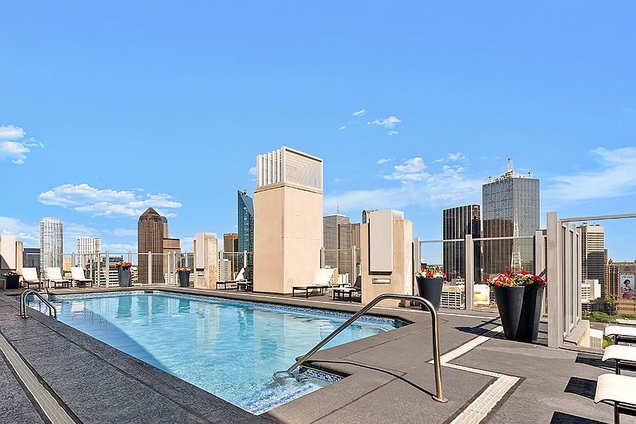 Rooftop saltwater pool with Downtown Dallas views
