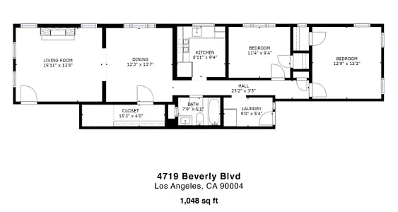 Floor plan 2 Bedroom 1 Bath