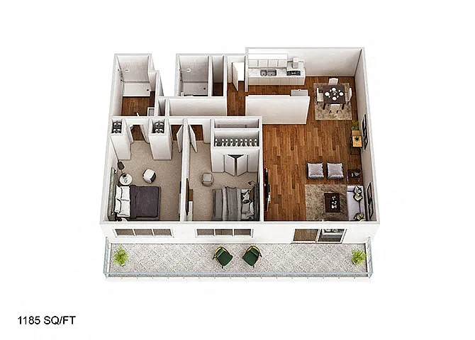 Floor plan 2 Bedroom/2Bathroom 1185