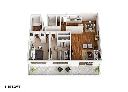 Floor plan 2 Bedroom/2Bathroom 1185