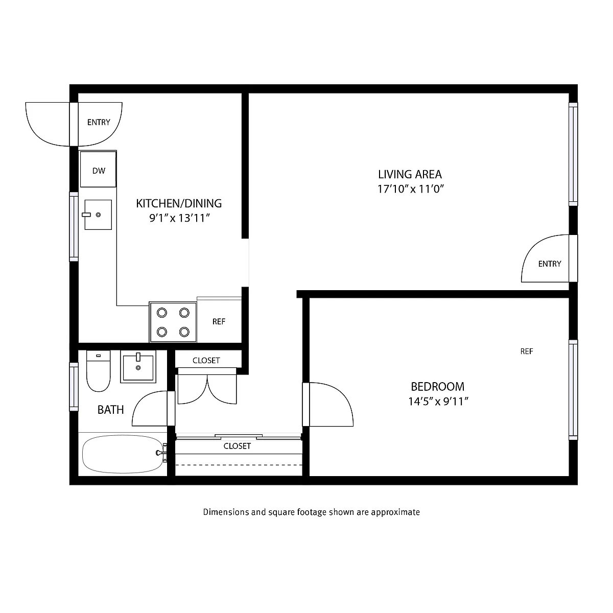Floor plan 1 Bedroom / 1 Bath