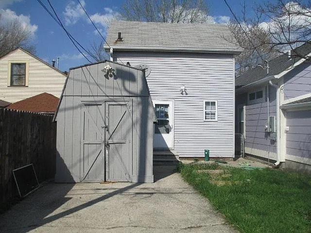 back view parking and shed with electricity