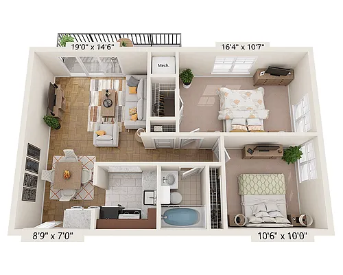 Floor plan Two Bedroom B1B